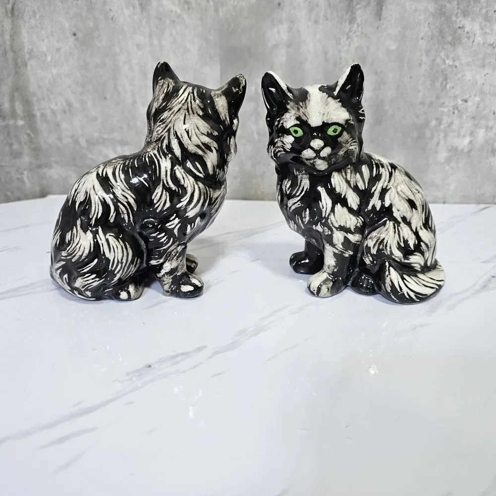 Set of 2 Vintage Ceramic Green Eyes Long Haired Cats Kittens‎ Figurines 5